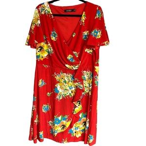 Lauren Ralph Lauren Black Label Faux Wrap Dress Red Floral